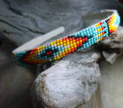 Native American  - Beaded Headband Blue Sparkle